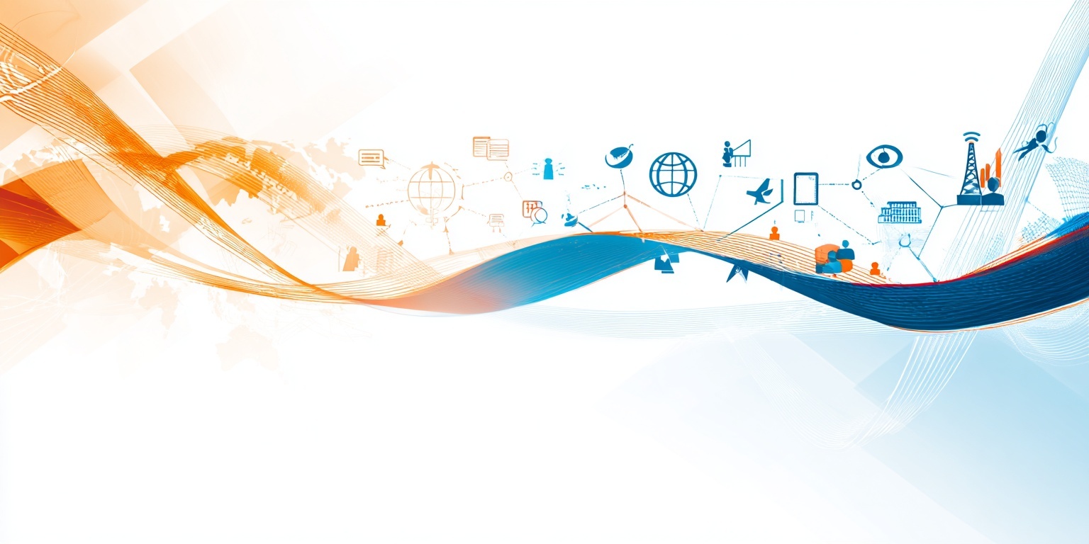 Abstract design with technology icons.